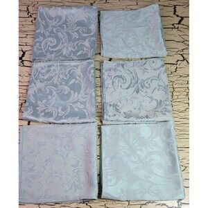 6 VTG Linen Napkin Set Damask Floral Swirl Green Shabby Chic Retro Summer Spring